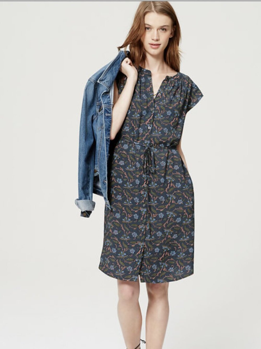 NEW NWT Loft Petite Vine Flutter Shirttail Dress Size: SP Color: Dusk Indigo